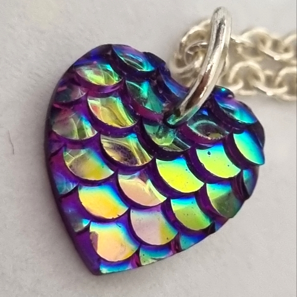 Necklace | Statement Iridescent Heart Pendant | Mermaidcore | Fashion Jewellery. - Picture 3 of 9